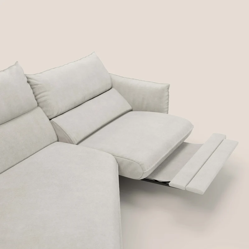 Monamour canapé d'angle au design moderne avec option relax électrique en microfibre détachable imperméable T11 crème