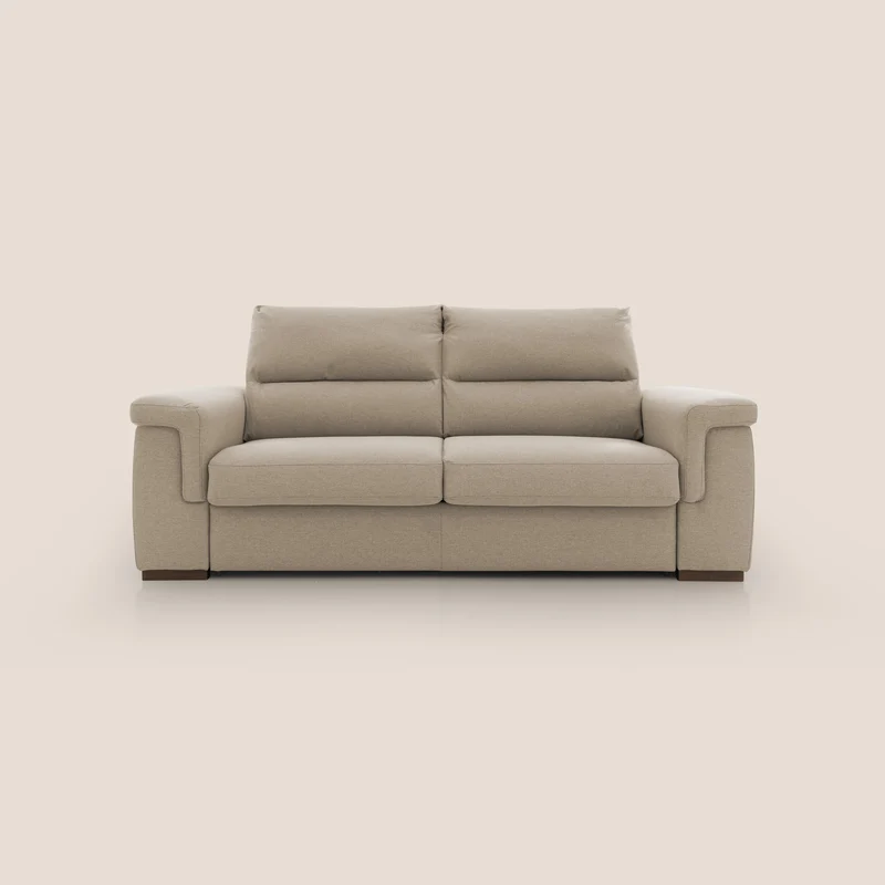 Magnolia canapé convertible avec matelas H 18cm et dossier haut et moelleux en tissu détachable T05 beige