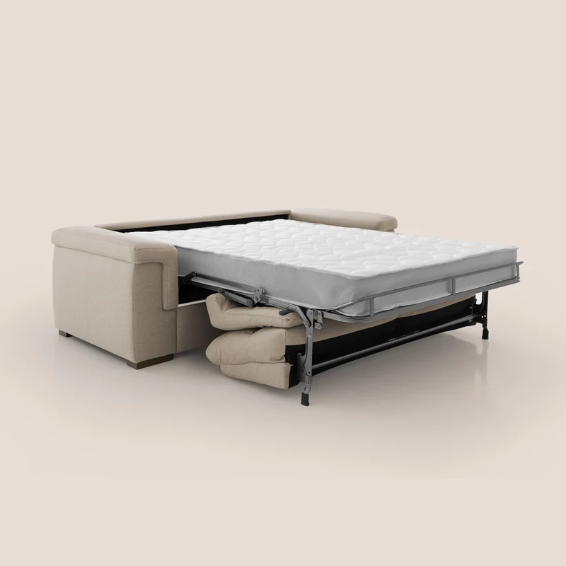 Magnolia canapé convertible avec matelas H 18cm et dossier haut et moelleux en tissu détachable T05 beige