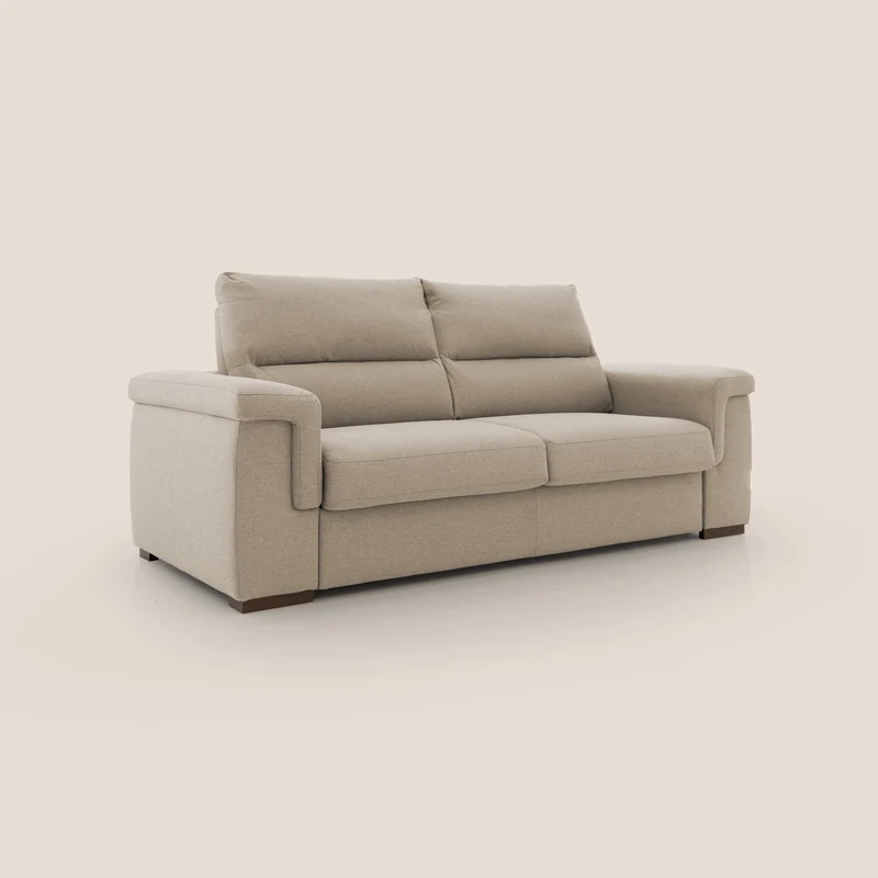 Magnolia canapé convertible avec matelas H 18cm et dossier haut et moelleux en tissu détachable T05 beige