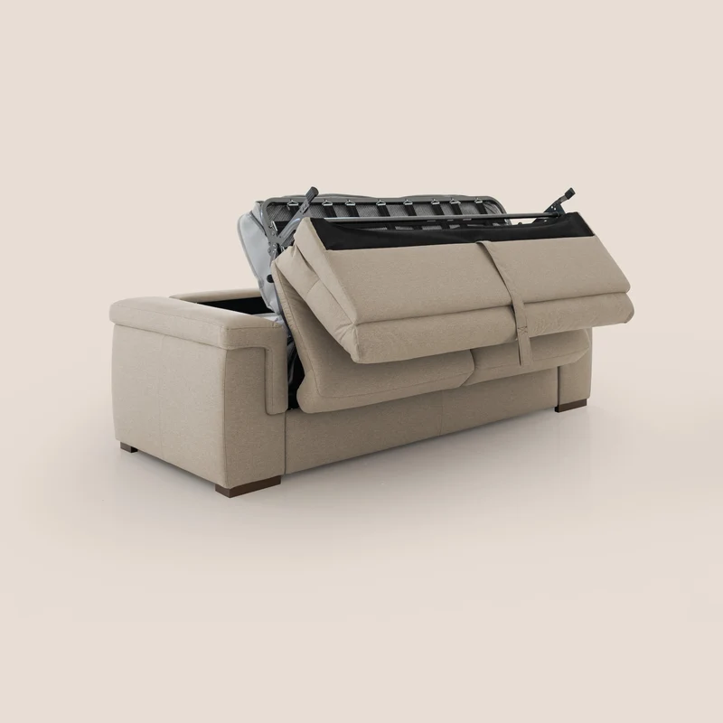 Magnolia canapé convertible avec matelas H 18cm et dossier haut et moelleux en tissu détachable T05 beige
