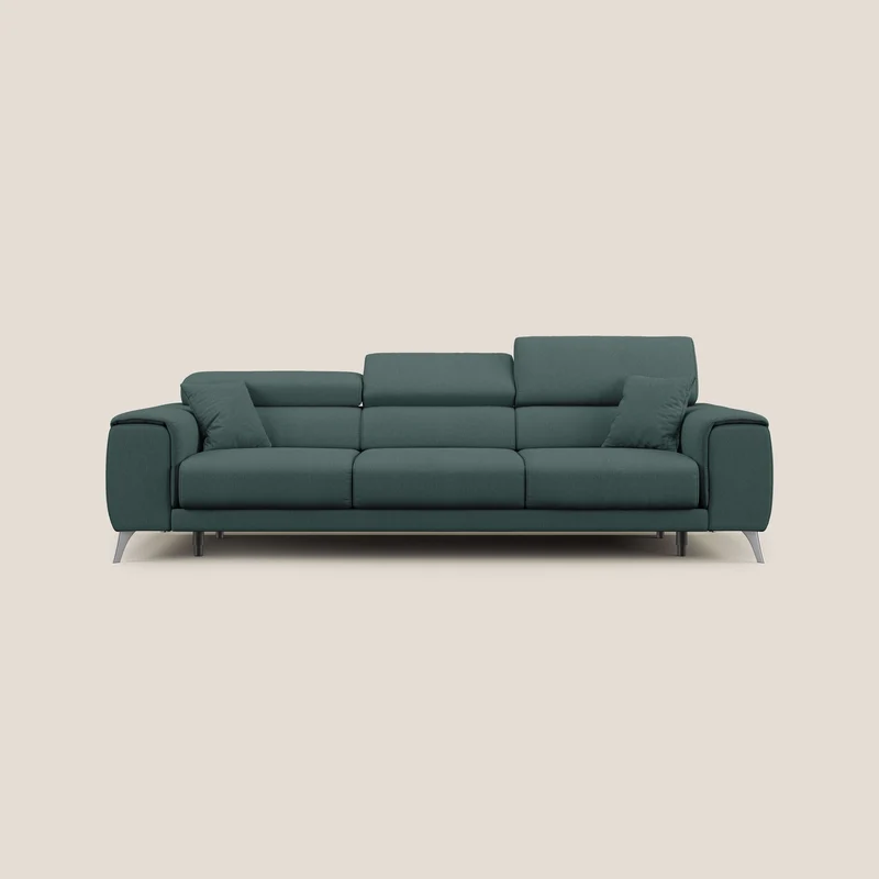 Fusion Canapé avec 3 assises coulissantes en tissu doux antitache T05 vert