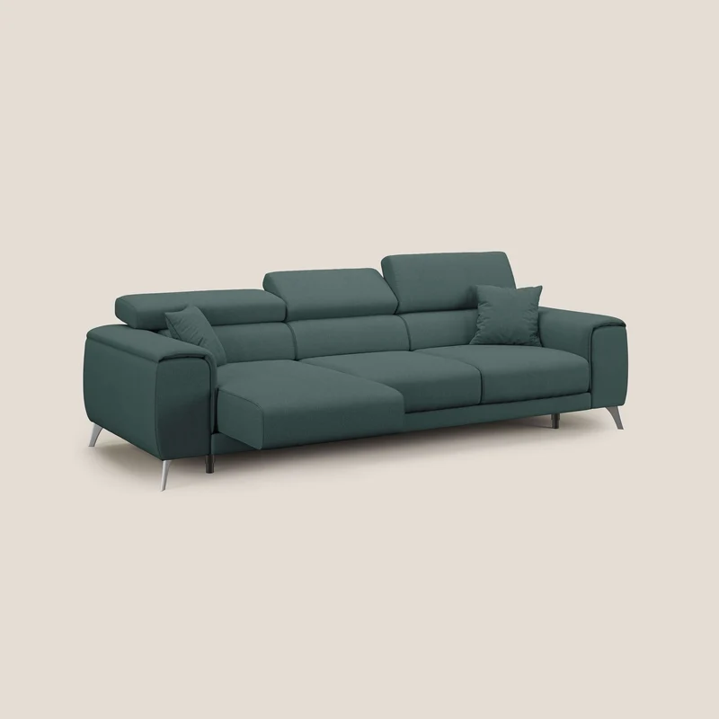 Fusion Canapé avec 3 assises coulissantes en tissu doux antitache T05 vert