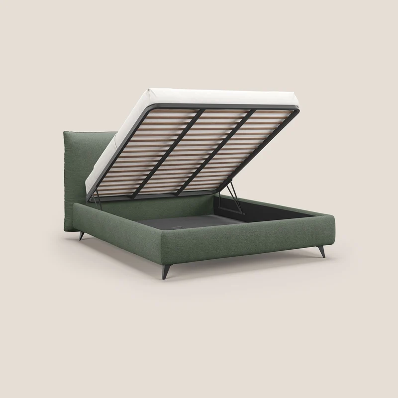 EROS lit rembourré en duvet d'oie avec coffre de rangement en bouclette précieuse détachable T16 vert