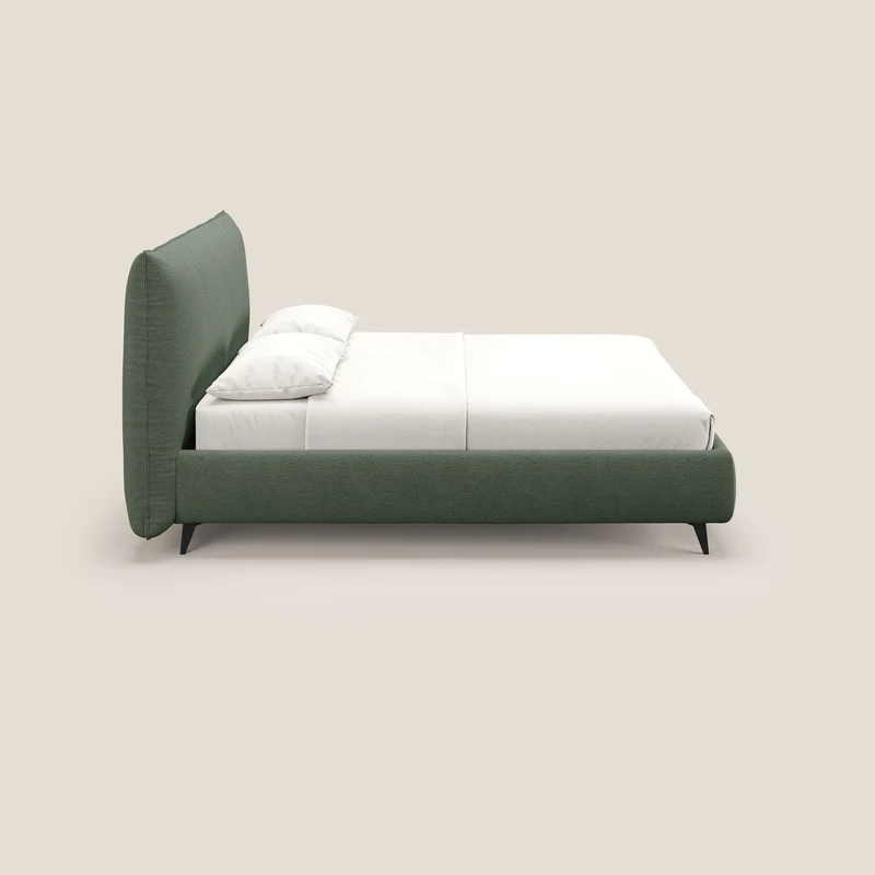 EROS lit rembourré en duvet d'oie avec coffre de rangement en bouclette précieuse détachable T16 vert