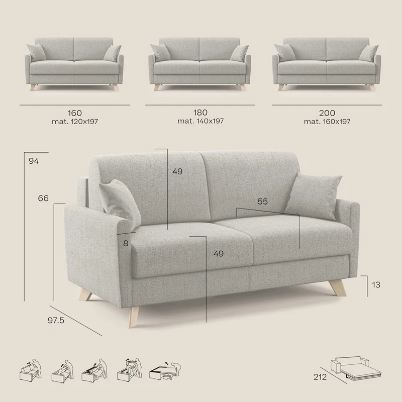 Edgar canapé convertible en tissu FELIS imperméable T03 gris clair