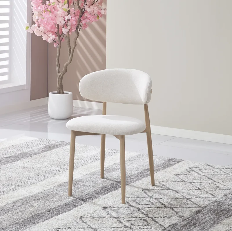 Chaise Lucile pied effet bois grain beige
