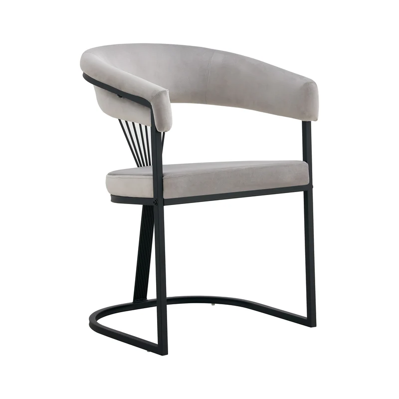 CHAISE AVEC ACCOUDOIR BRITTANY METAL NOIR VELOURS GRIS