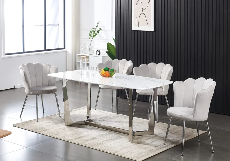 CHAISE NYMPHEA CHROME VELOURS GRIS