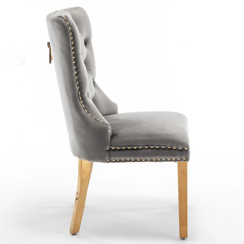 Lot de 2 chaises POIGNEE Clouté en velours pied Gold