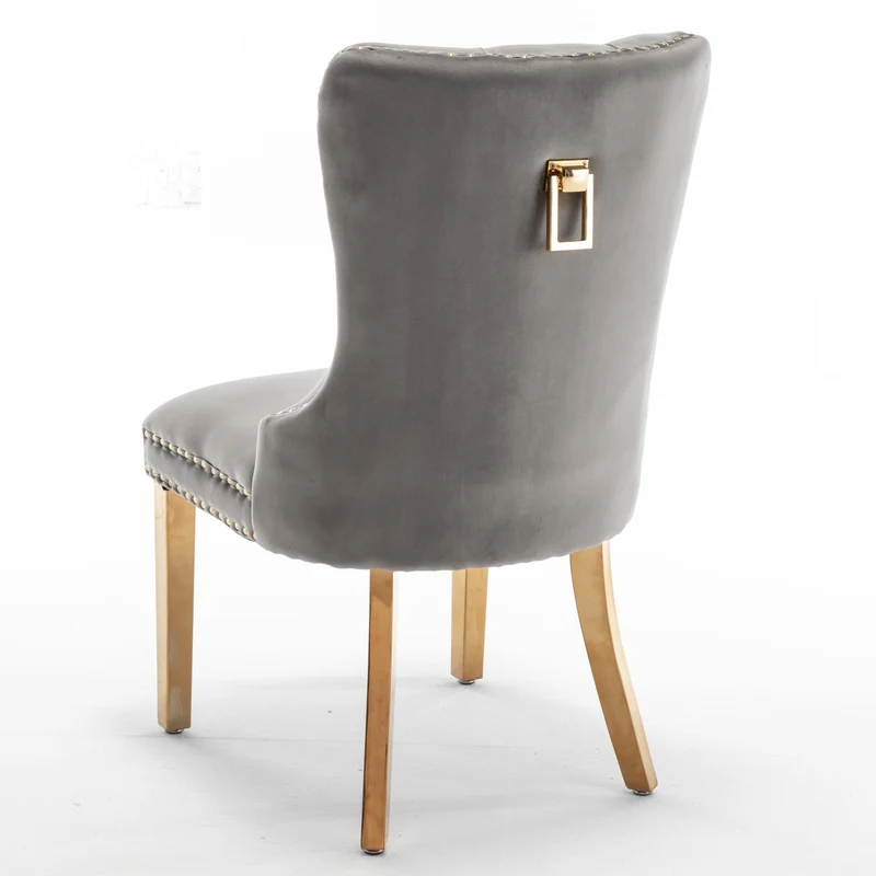 Lot de 2 chaises POIGNEE Clouté en velours pied Gold
