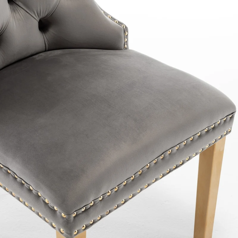 Lot de 2 chaises POIGNEE Clouté en velours pied Gold