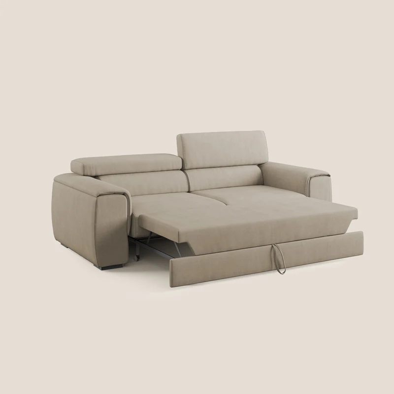 Zeno canapé linéaire avec pouf extractible en tissu doux imperméable T02 beige