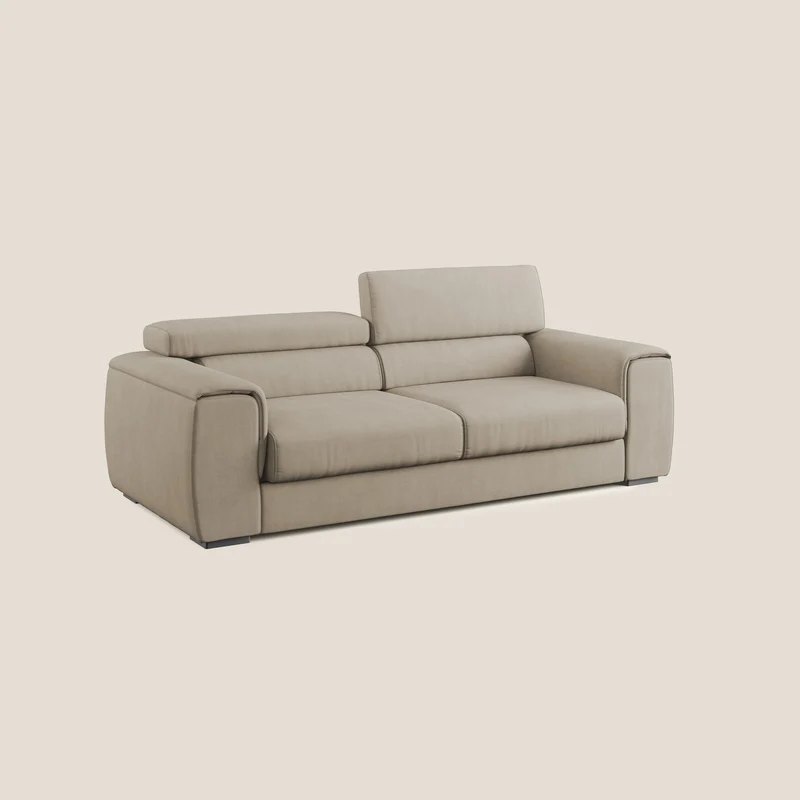 Zeno canapé linéaire avec pouf extractible en tissu doux imperméable T02 beige