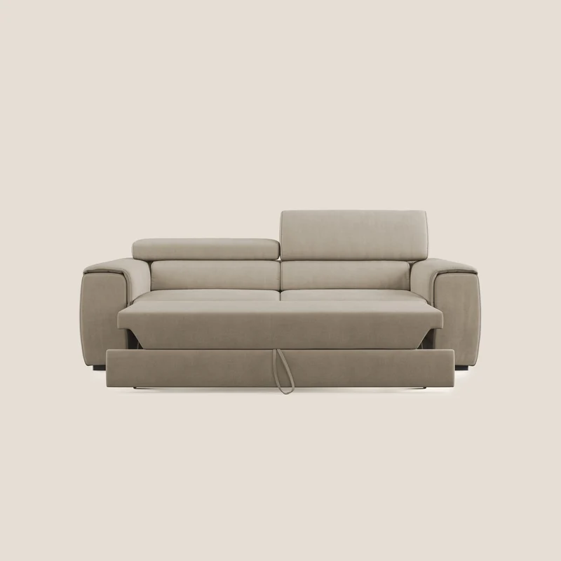 Zeno canapé linéaire avec pouf extractible en tissu doux imperméable T02 beige