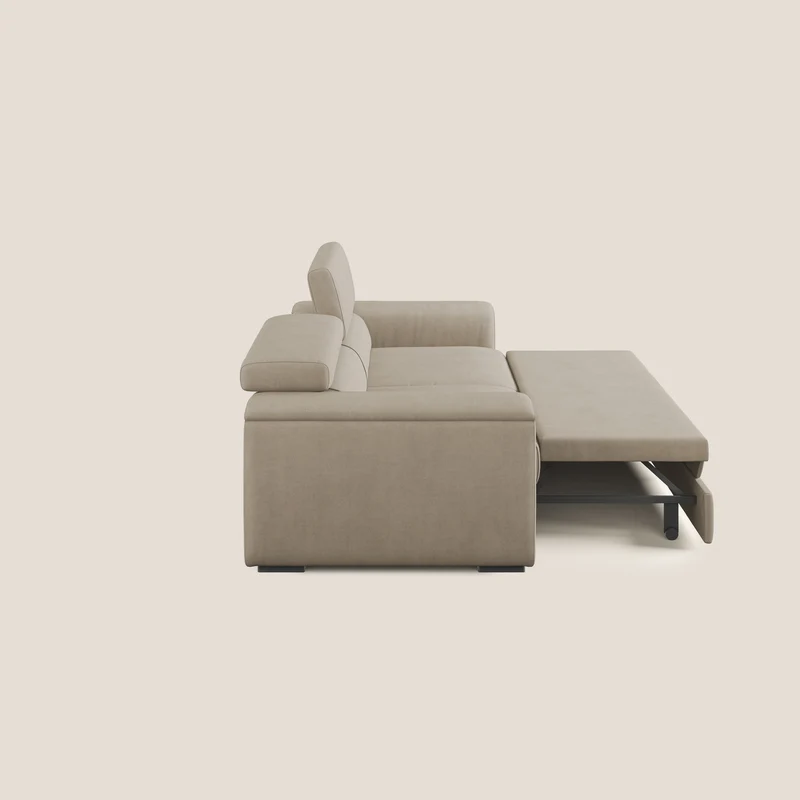 Zeno canapé linéaire avec pouf extractible en tissu doux imperméable T02 beige