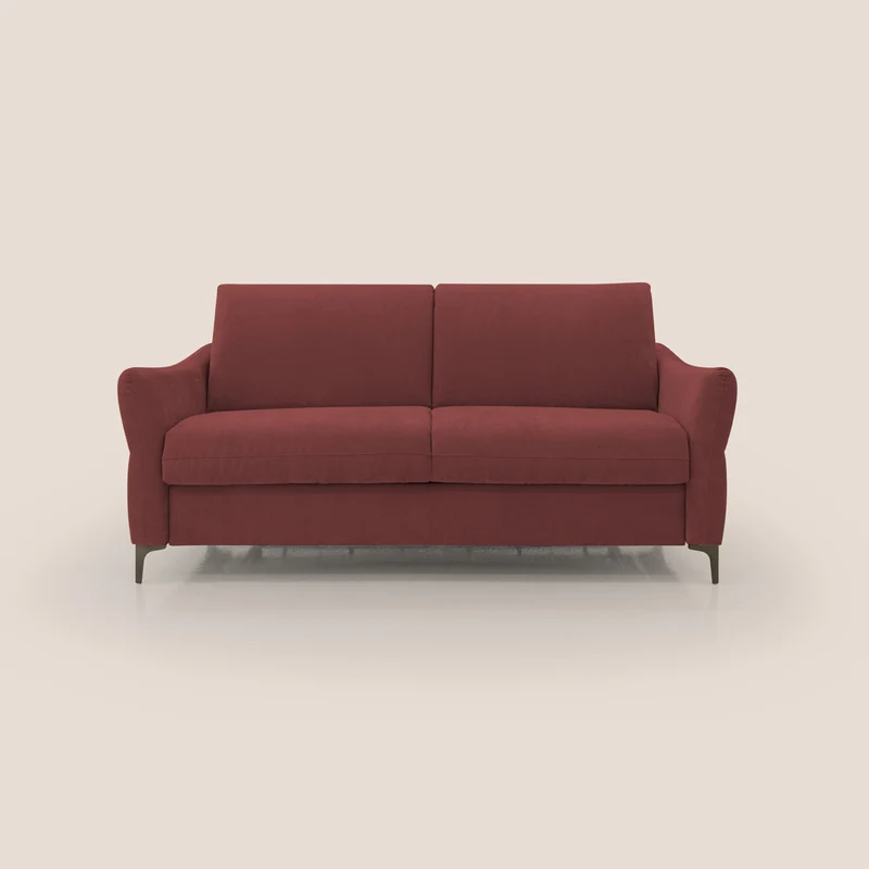 Dalia canapé convertible avec matelas H 18cm et pieds hauts en tissu détachable raffiné T17 rouge