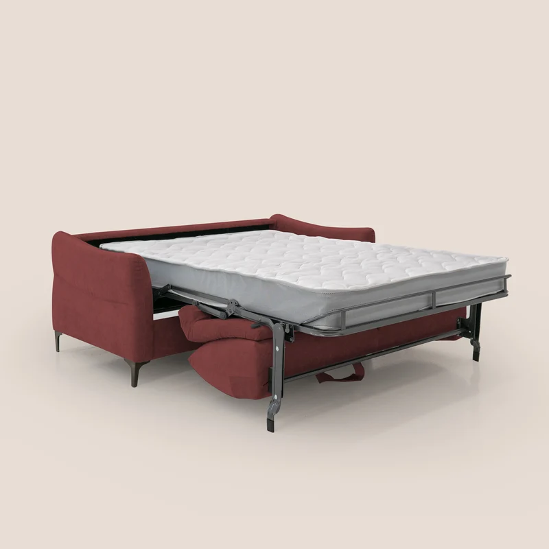 Dalia canapé convertible avec matelas H 18cm et pieds hauts en tissu détachable raffiné T17 rouge