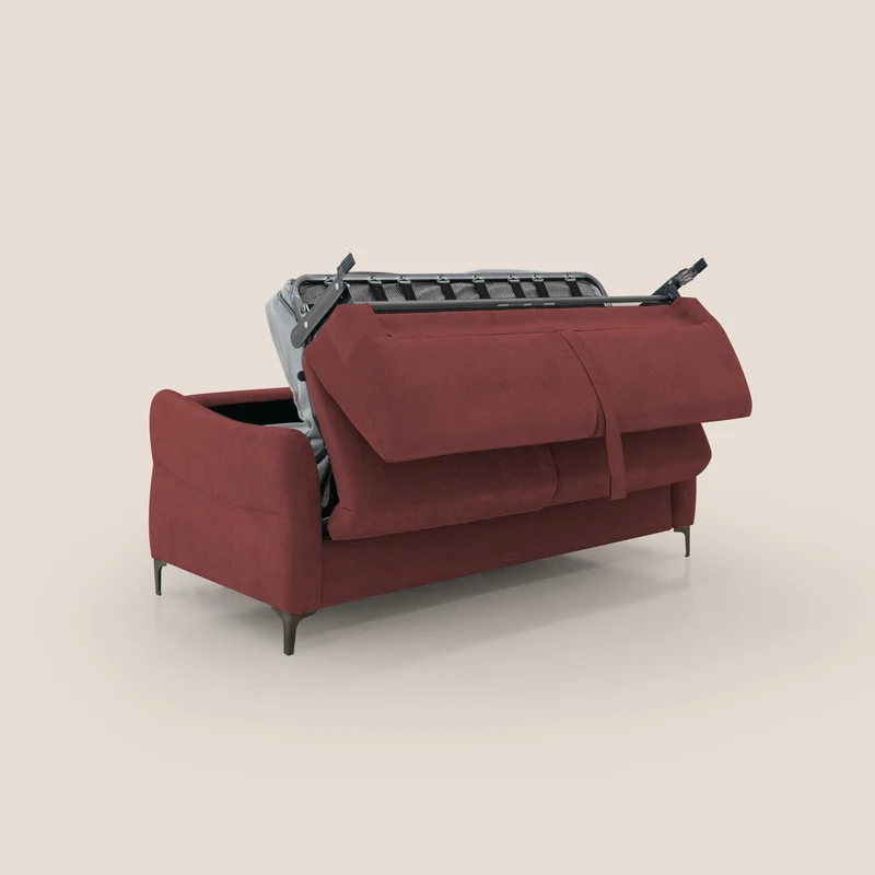Dalia canapé convertible avec matelas H 18cm et pieds hauts en tissu détachable raffiné T17 rouge