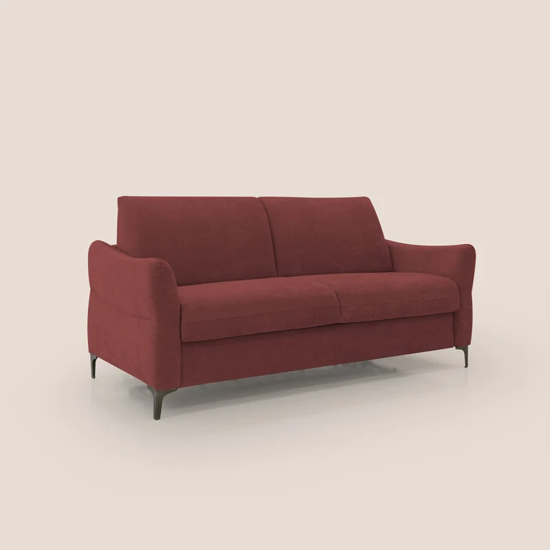 Dalia canapé convertible avec matelas H 18cm et pieds hauts en tissu détachable raffiné T17 rouge