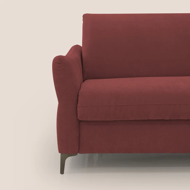 Dalia canapé convertible avec matelas H 18cm et pieds hauts en tissu détachable raffiné T17 rouge