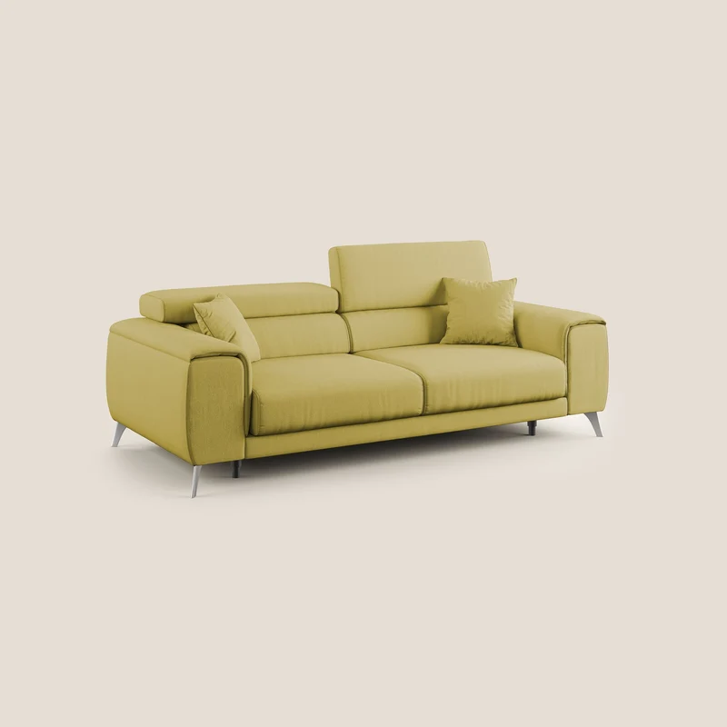 Fusion Canapé avec assises coulissantes en tissu doux antitache T05 jaune