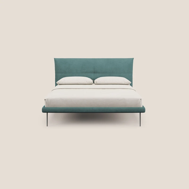 Akiko lit rembourré avec pieds hauts en métal en tissu imperméable T02 bleu canard