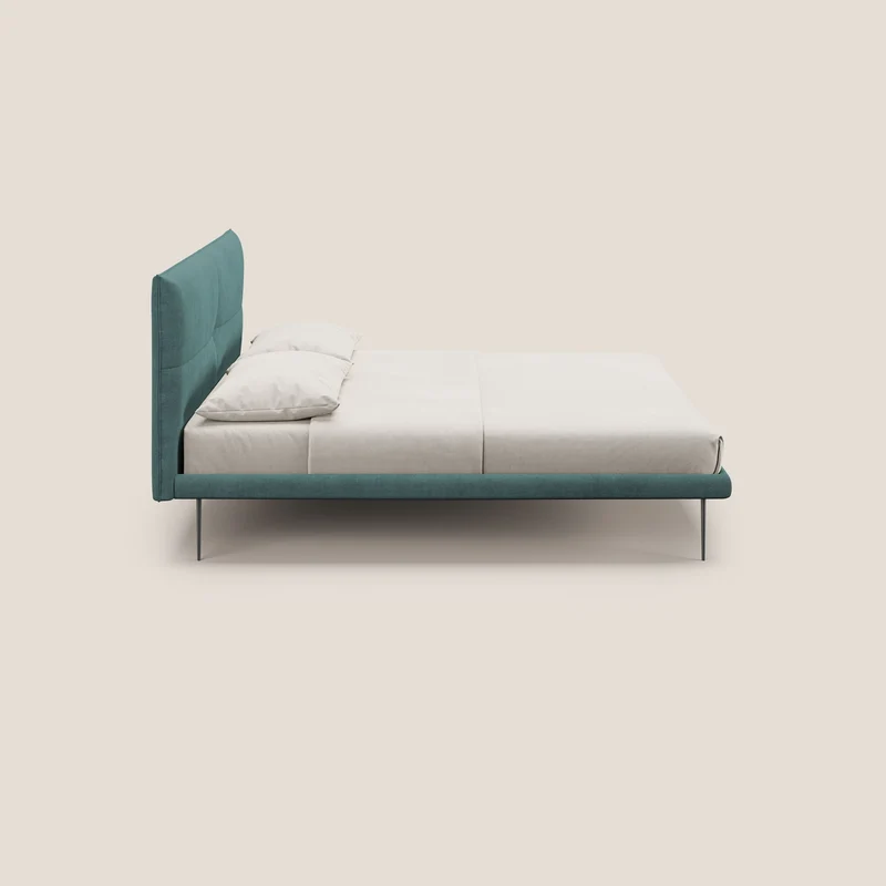 Akiko lit rembourré avec pieds hauts en métal en tissu imperméable T02 bleu canard