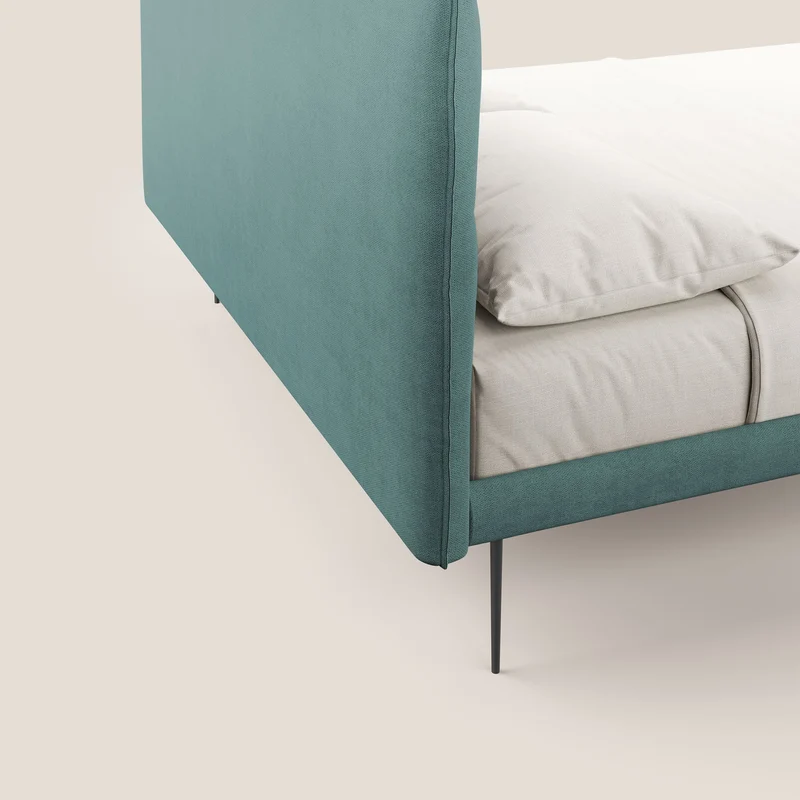 Akiko lit rembourré avec pieds hauts en métal en tissu imperméable T02 bleu canard