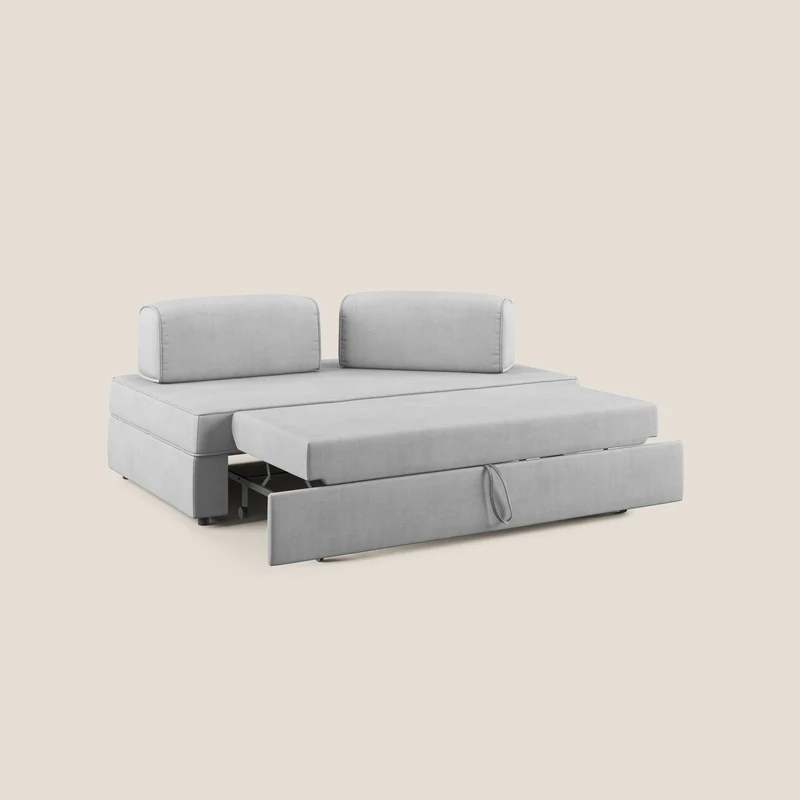 Liberty canapé avec pouf extractible et dossier amovible en tissu doux imperméable T02 gris clair