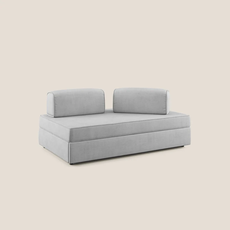 Liberty canapé avec pouf extractible et dossier amovible en tissu doux imperméable T02 gris clair