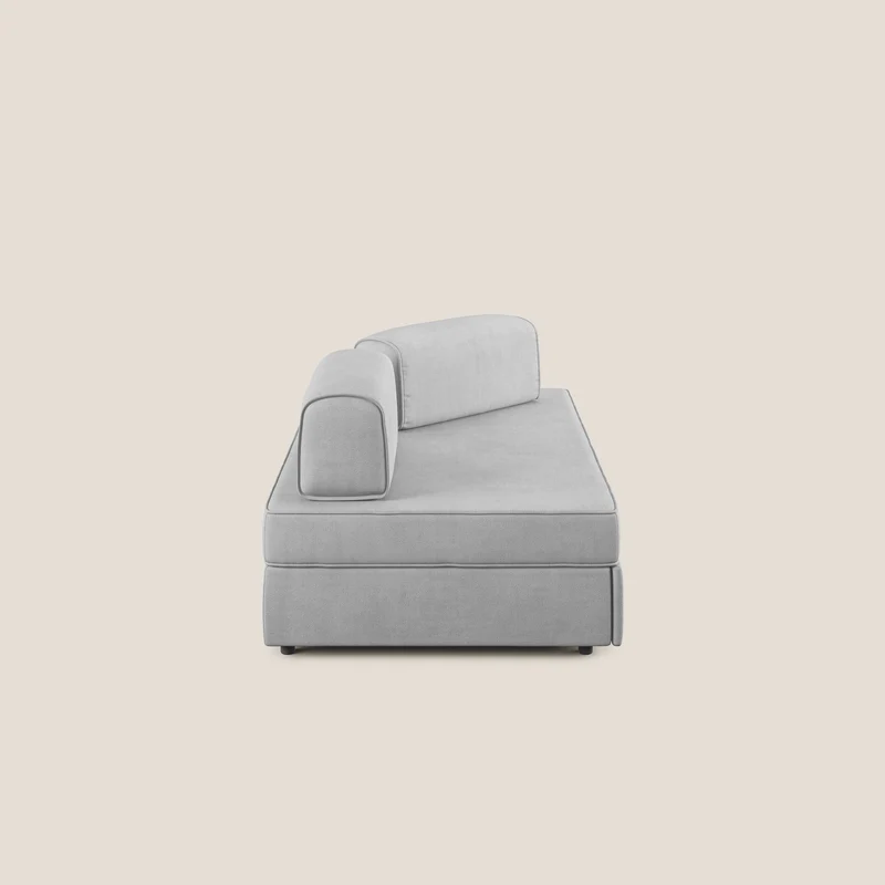 Liberty canapé avec pouf extractible et dossier amovible en tissu doux imperméable T02 gris clair