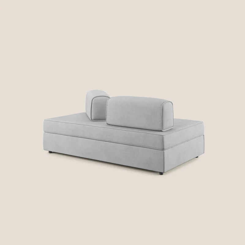 Liberty canapé avec pouf extractible et dossier amovible en tissu doux imperméable T02 gris clair