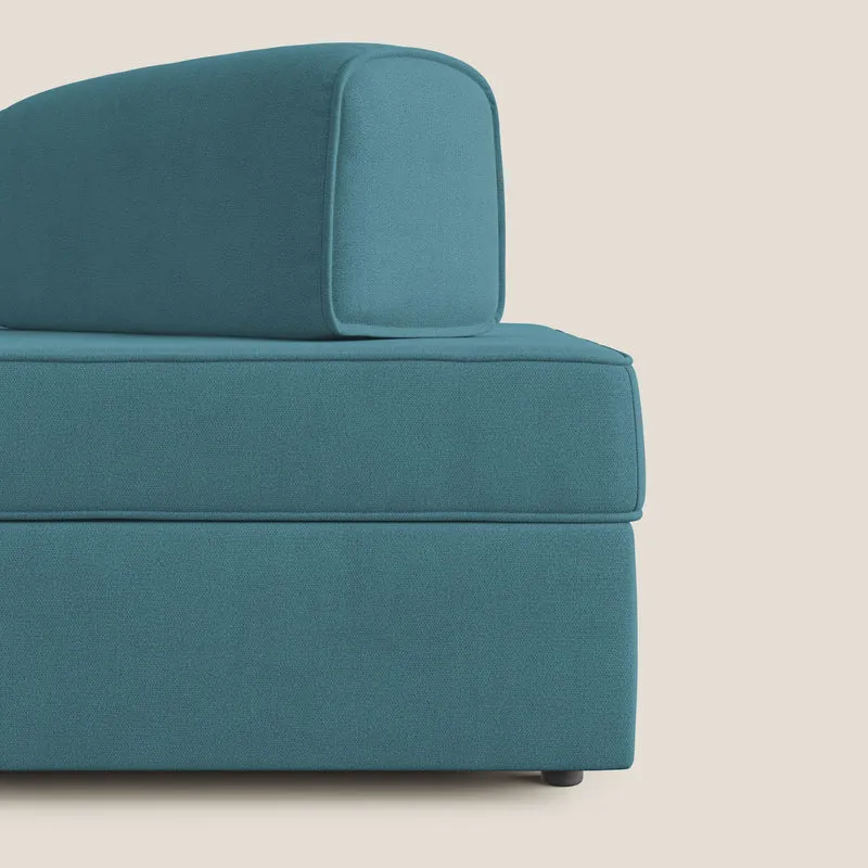 Liberty canapé avec pouf extractible et dossier amovible en tissu doux imperméable T02 bleu ciel