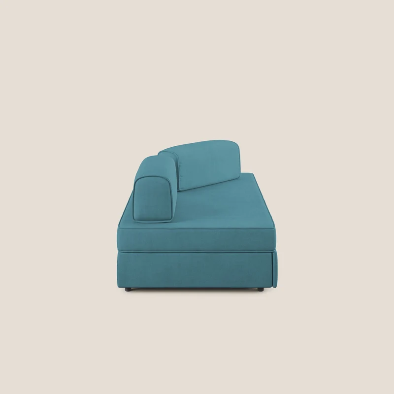 Liberty canapé avec pouf extractible et dossier amovible en tissu doux imperméable T02 bleu ciel
