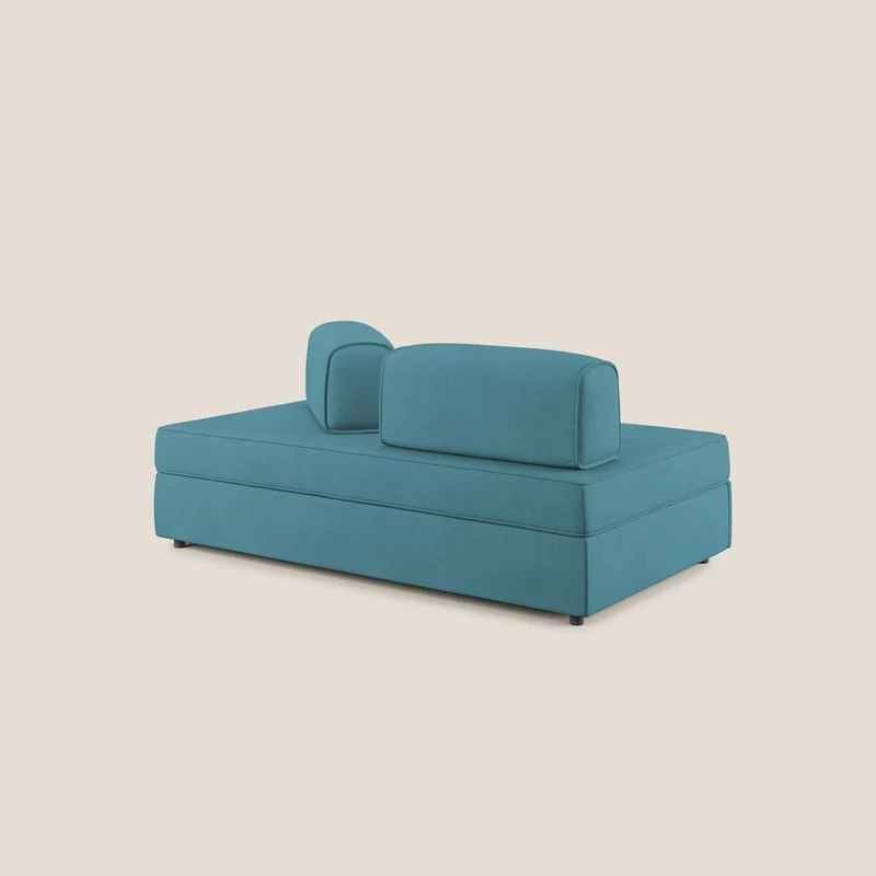 Liberty canapé avec pouf extractible et dossier amovible en tissu doux imperméable T02 bleu ciel