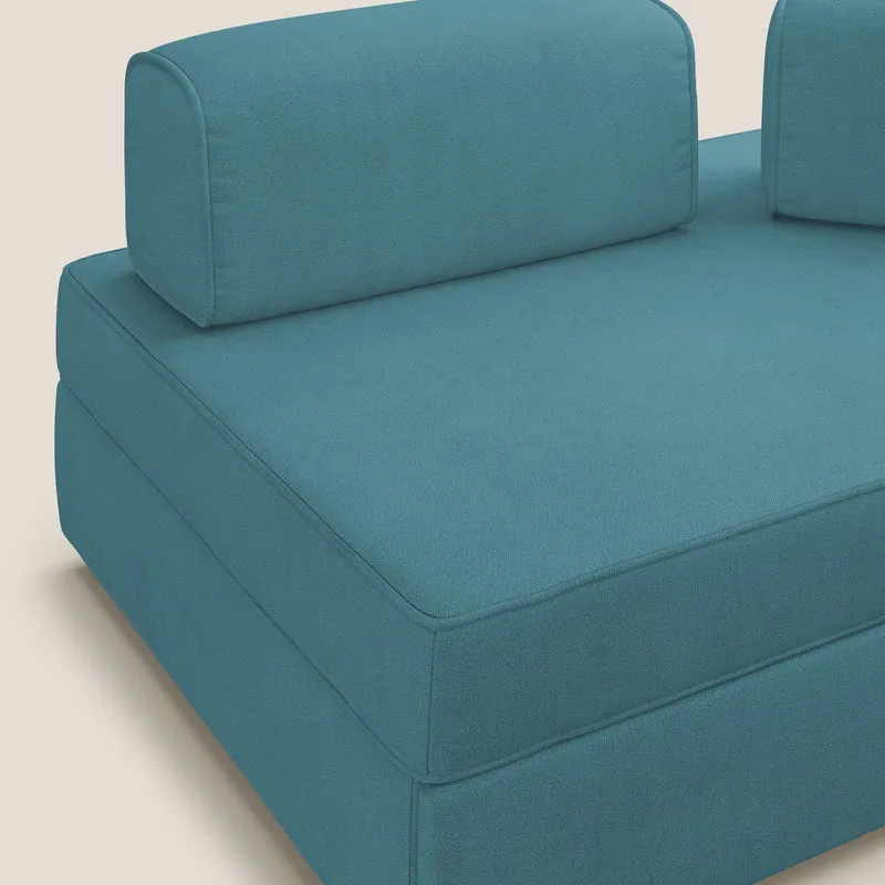 Liberty canapé avec pouf extractible et dossier amovible en tissu doux imperméable T02 bleu ciel