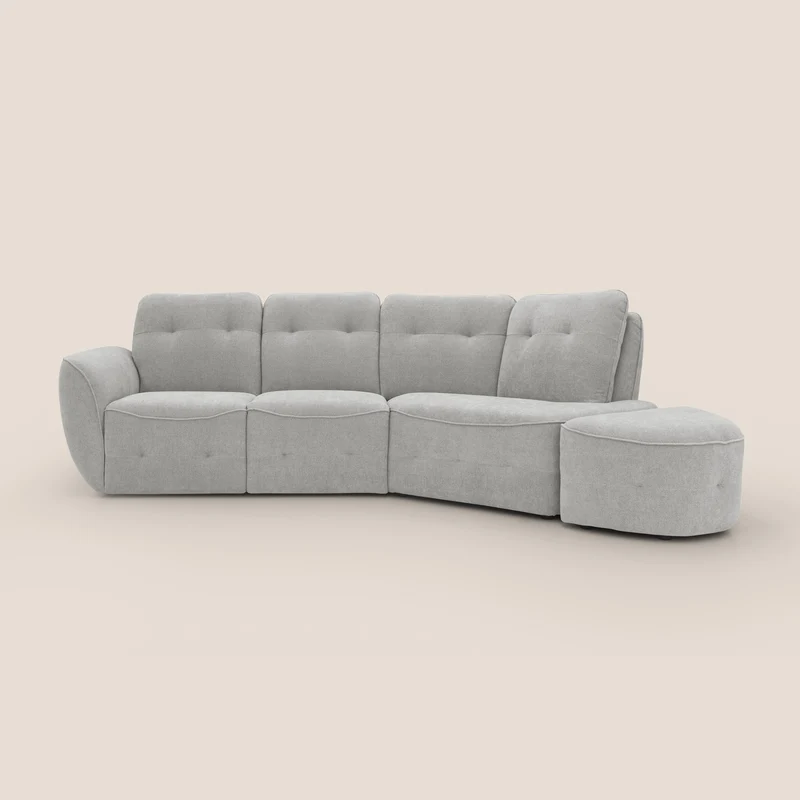Cerbero canapé d'angle avec pouf terminal en bouclette douce imperméable T07 gris