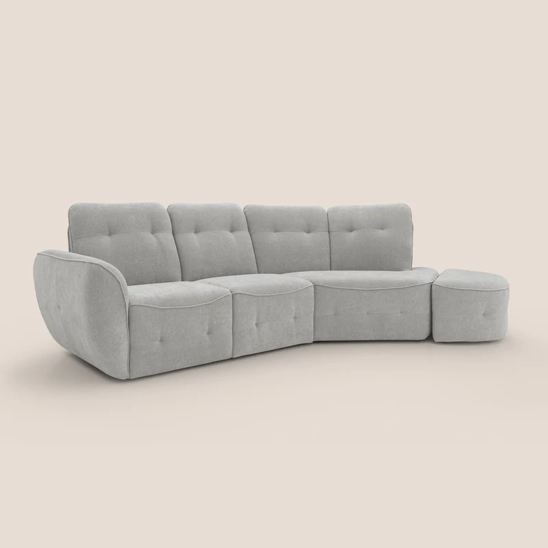 Cerbero canapé d'angle avec pouf terminal en bouclette douce imperméable T07 gris