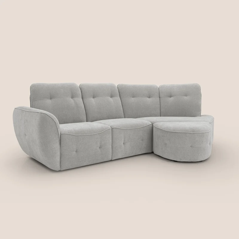 Cerbero canapé d'angle avec pouf terminal en bouclette douce imperméable T07 gris
