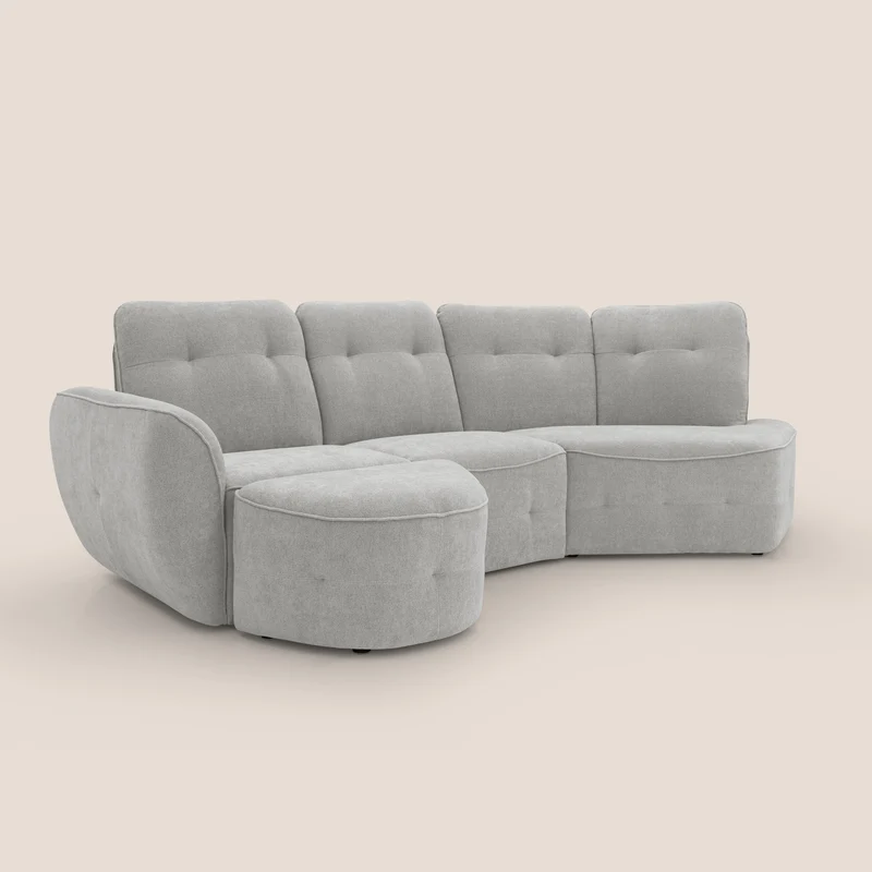 Cerbero canapé d'angle avec pouf terminal en bouclette douce imperméable T07 gris