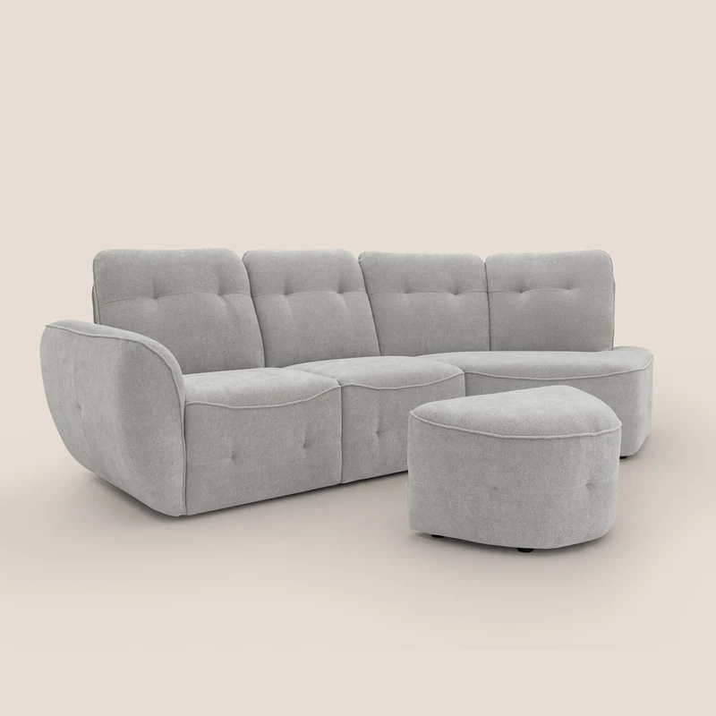 Cerbero canapé d'angle avec pouf terminal en bouclette douce imperméable T07 gris