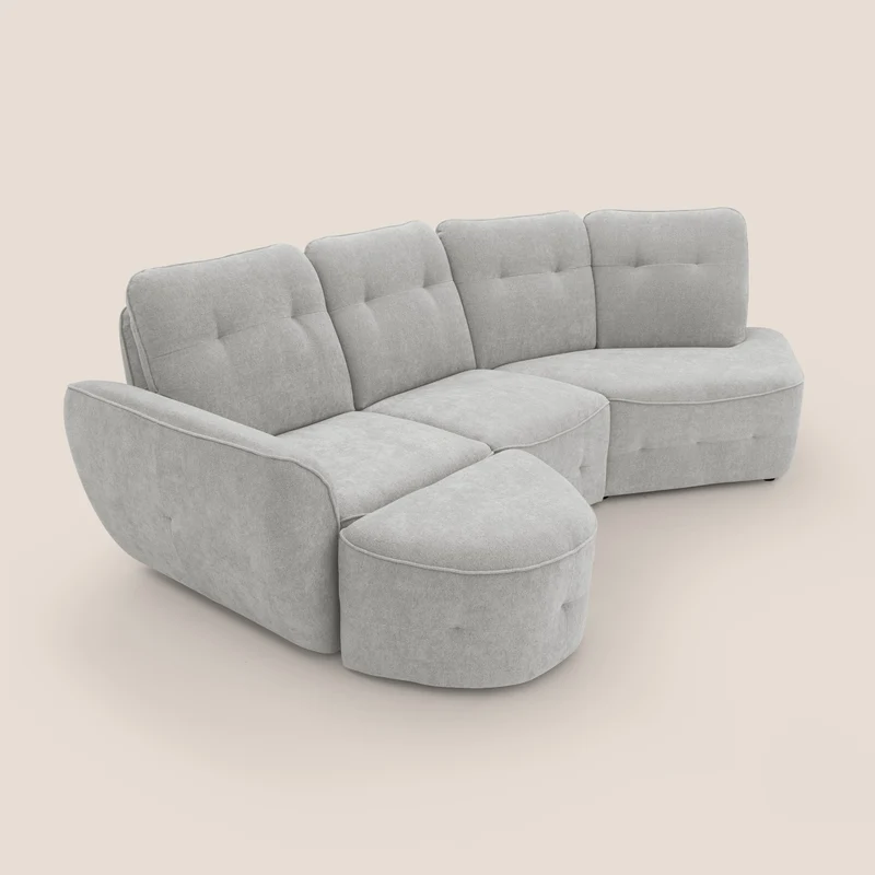 Cerbero canapé d'angle avec pouf terminal en bouclette douce imperméable T07 gris
