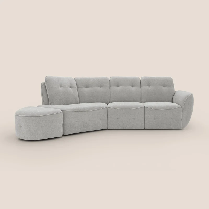 Cerbero canapé d'angle avec pouf terminal en bouclette douce imperméable T07 gris
