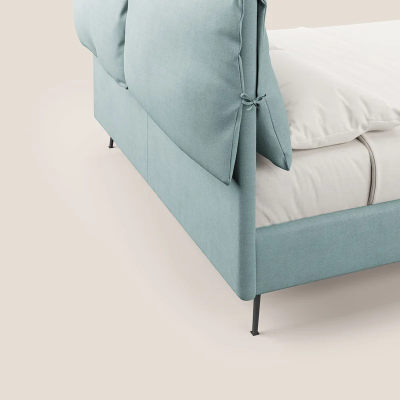 Artemisia lit rembourré avec pieds hauts déhoussable en tissu détachable T17 vert d'eau