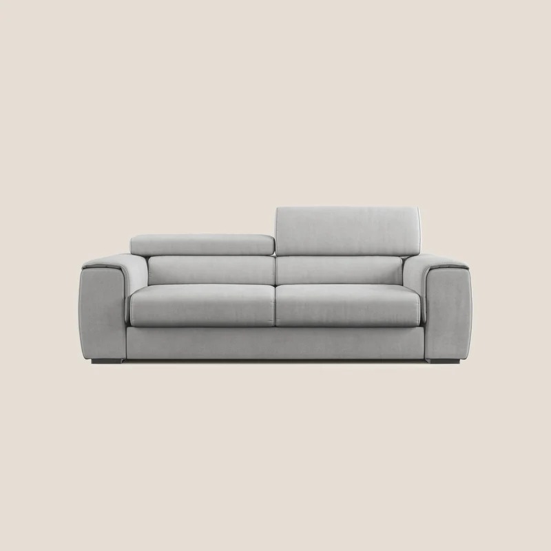 Zeno canapé linéaire avec pouf extractible en tissu doux imperméable T02 gris clair