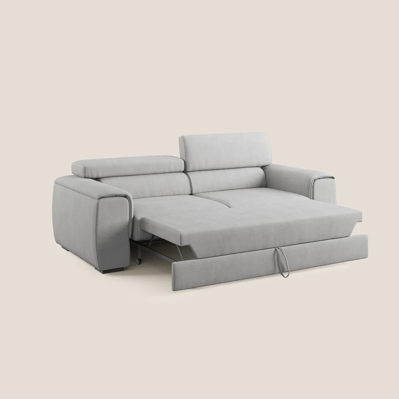 Zeno canapé linéaire avec pouf extractible en tissu doux imperméable T02 gris clair