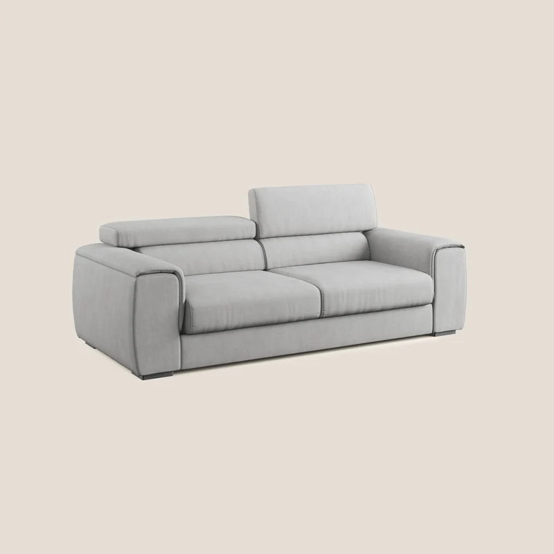 Zeno canapé linéaire avec pouf extractible en tissu doux imperméable T02 gris clair