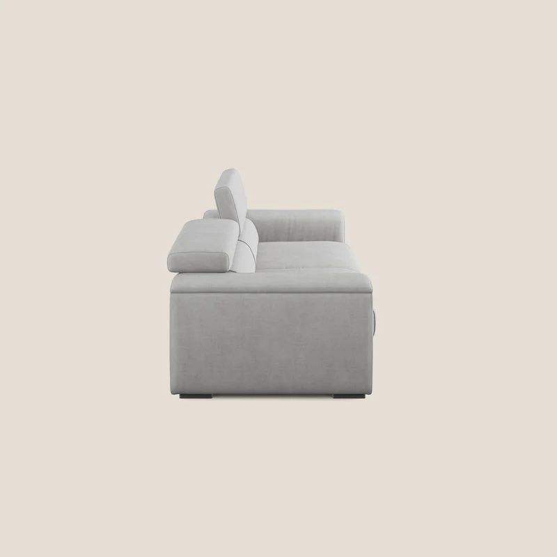 Zeno canapé linéaire avec pouf extractible en tissu doux imperméable T02 gris clair