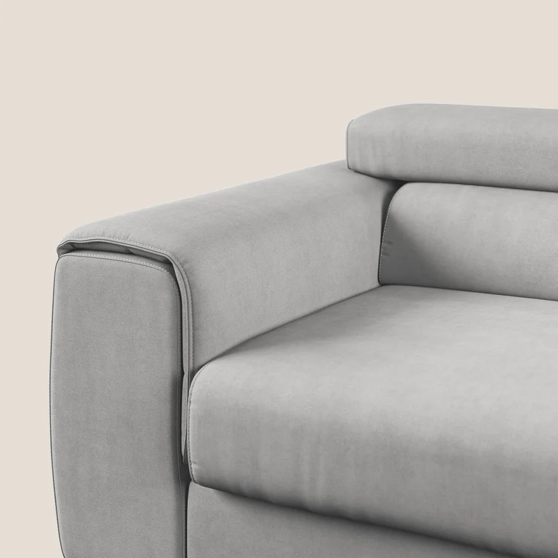 Zeno canapé linéaire avec pouf extractible en tissu doux imperméable T02 gris clair